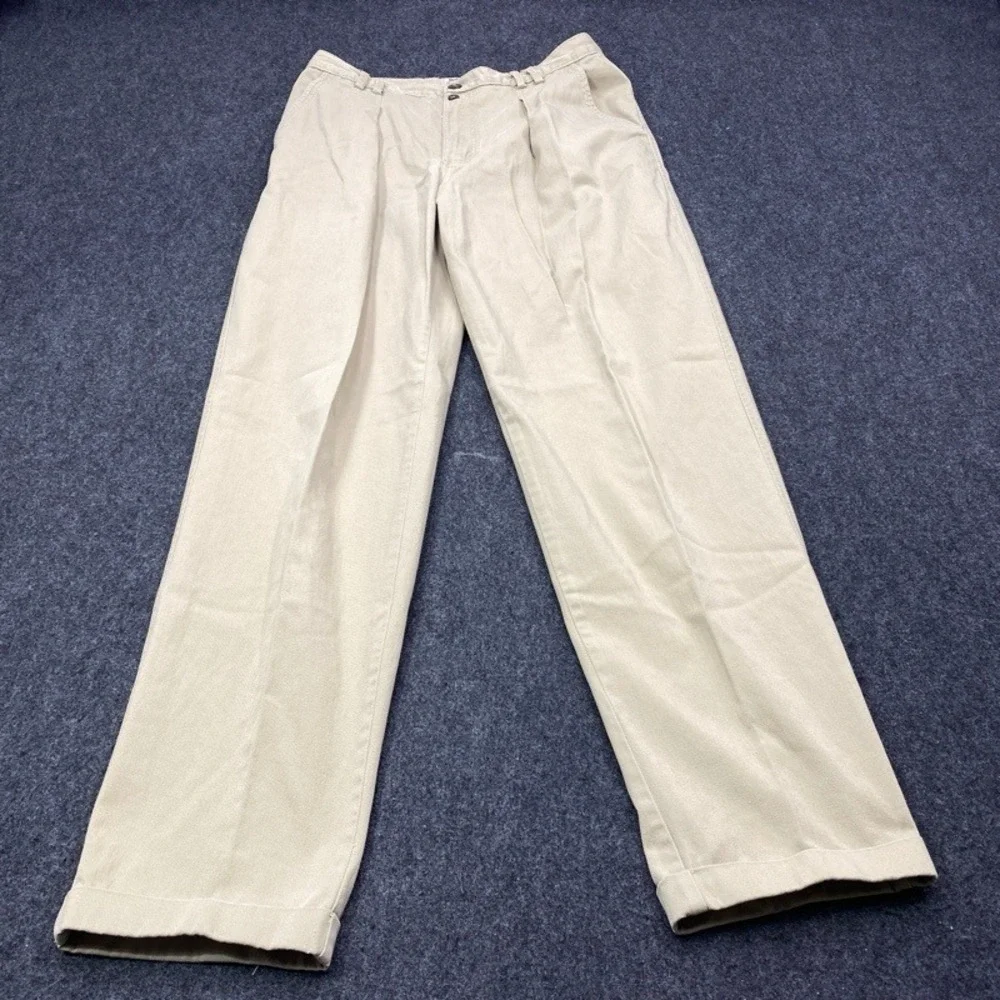 Calvin Klein Chinos Men 34 Tan Pleated Cuffed Cotton Trousers PMB7968